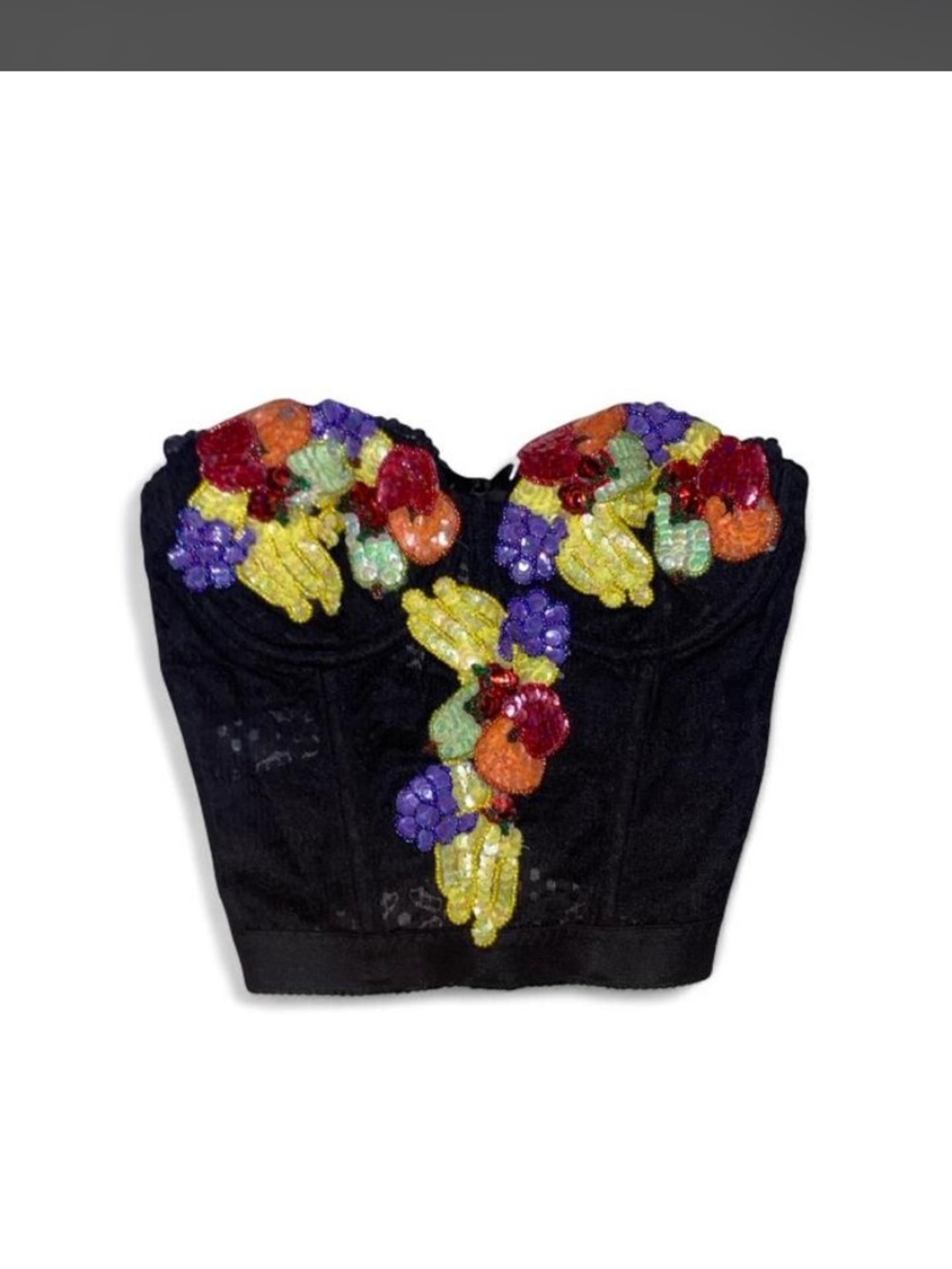 Strapless Black Sequin Floral Bustier Camisole